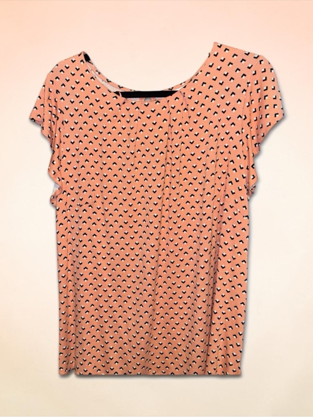 Liz Claiborne Peach Short Sleeve Printed Blouse